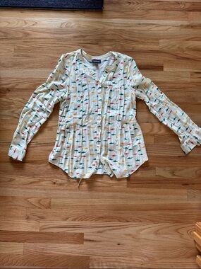 Modcloth Cream Button-Down Shirt with Colorful Shark Print